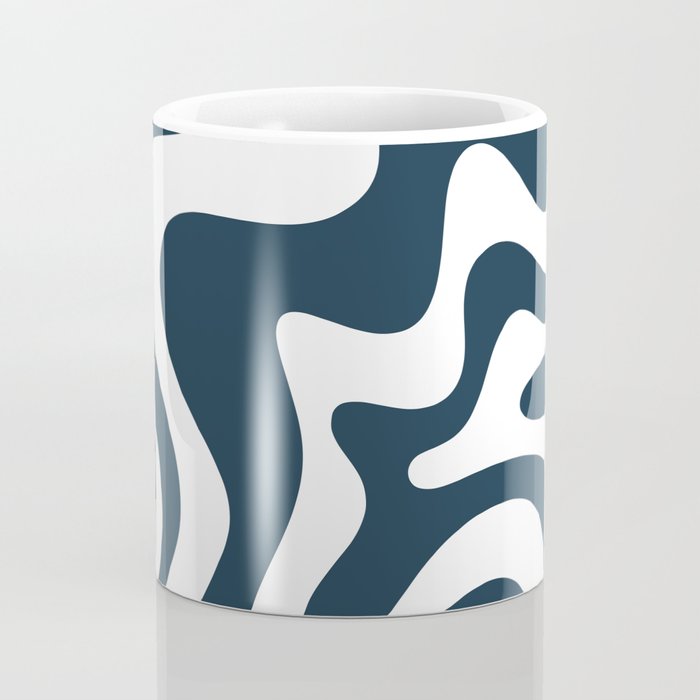 Liquid Swirl Abstract Pattern in Navy Blue and White Coffee Mug Gallery Image 4