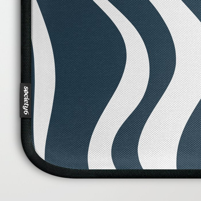 Liquid Swirl Abstract Pattern in Navy Blue and White Laptop Sleeve Gallery Image 3