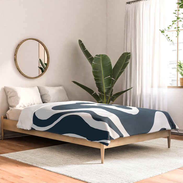 Liquid Swirl Abstract Pattern in Navy Blue and White Comforter Gallery Image 2