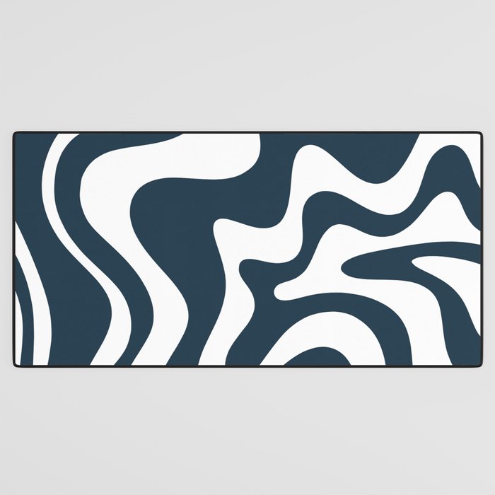 Liquid Swirl Abstract Pattern in Navy Blue and White Desk Mat Gallery Image 3