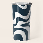 Liquid Swirl Abstract Pattern in Navy Blue and White Travel Mug Gallery Image 2