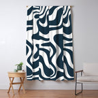 Liquid Swirl Abstract Pattern in Navy Blue and White Window Curtain Gallery Image 5