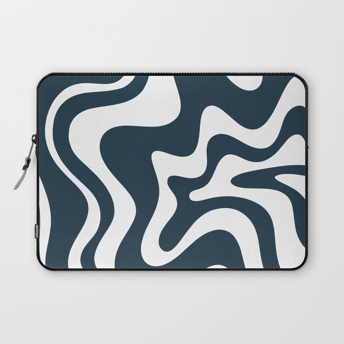 Liquid Swirl Abstract Pattern in Navy Blue and White Laptop Sleeve Gallery Image 1