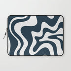Liquid Swirl Abstract Pattern in Navy Blue and White Laptop Sleeve Gallery Image 1