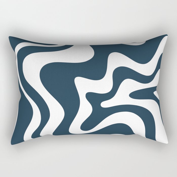 Liquid Swirl Abstract Pattern in Navy Blue and White Rectangular Pillow Gallery Image 1