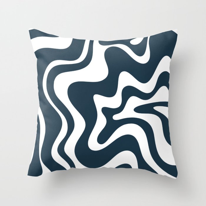 Liquid Swirl Abstract Pattern in Navy Blue and White Throw Pillow Gallery Image 6