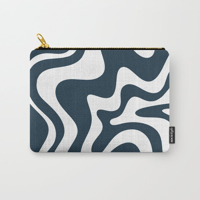 Liquid Swirl Abstract Pattern in Navy Blue and White Carry All Pouch Gallery Image 1