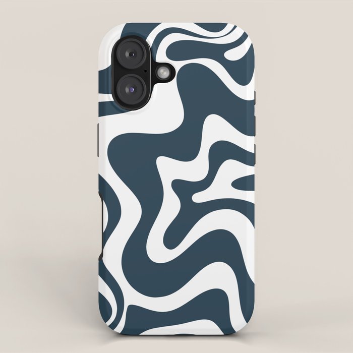 Liquid Swirl Abstract Pattern in Navy Blue and White iPhone Case Gallery Image 1