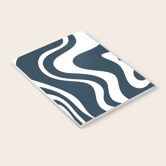 Liquid Swirl Abstract Pattern in Navy Blue and White Notebook Gallery Image 3