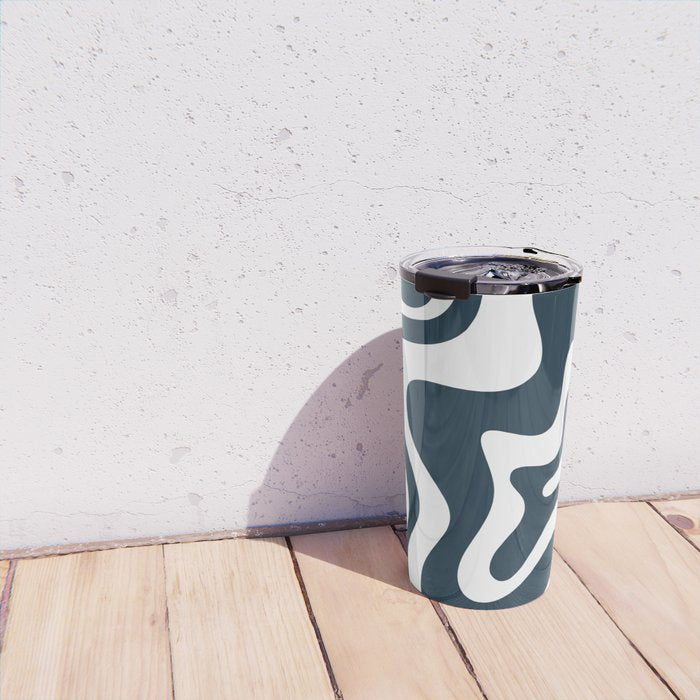 Liquid Swirl Abstract Pattern in Navy Blue and White Travel Mug Gallery Image 4