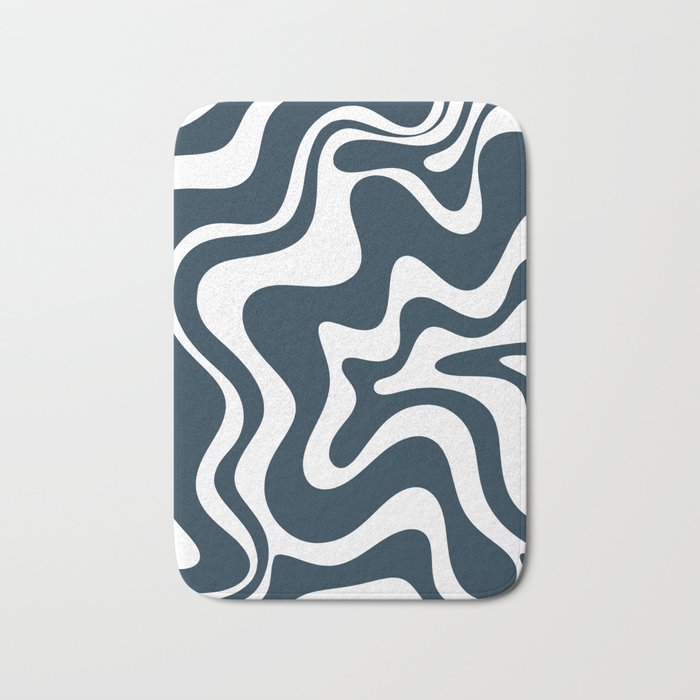 Liquid Swirl Abstract Pattern in Navy Blue and White Bath Mat Gallery Image 1