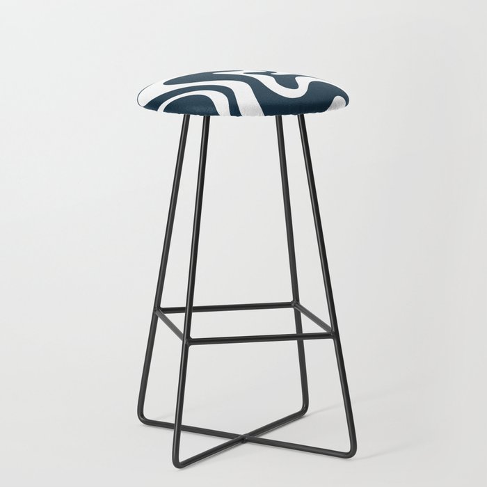 Liquid Swirl Abstract Pattern in Navy Blue and White Stool Gallery Image 1