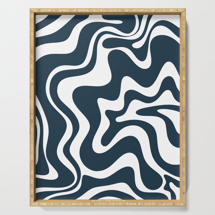 Liquid Swirl Abstract Pattern in Navy Blue and White Serving Tray Gallery Image 1