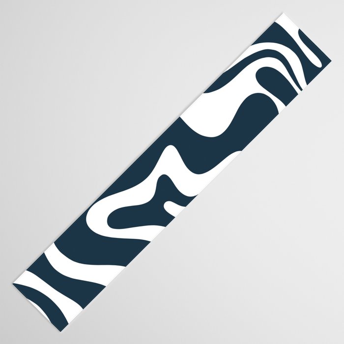 Liquid Swirl Abstract Pattern in Navy Blue and White Table Runner Gallery Image 3