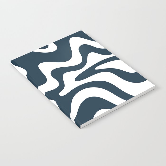 Liquid Swirl Abstract Pattern in Navy Blue and White Notebook Gallery Image 2
