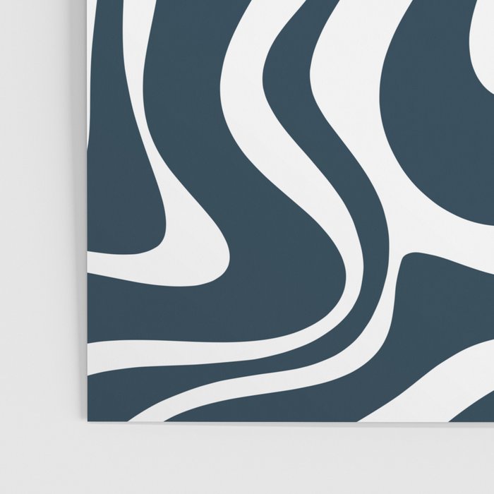 Liquid Swirl Abstract Pattern in Navy Blue and White Poster Gallery Image 3
