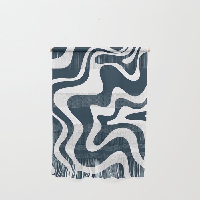 Liquid Swirl Abstract Pattern in Navy Blue and White Wall Hanging Gallery Image 1