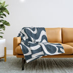 Liquid Swirl Abstract Pattern in Navy Blue and White Throw Blanket Gallery Image 1