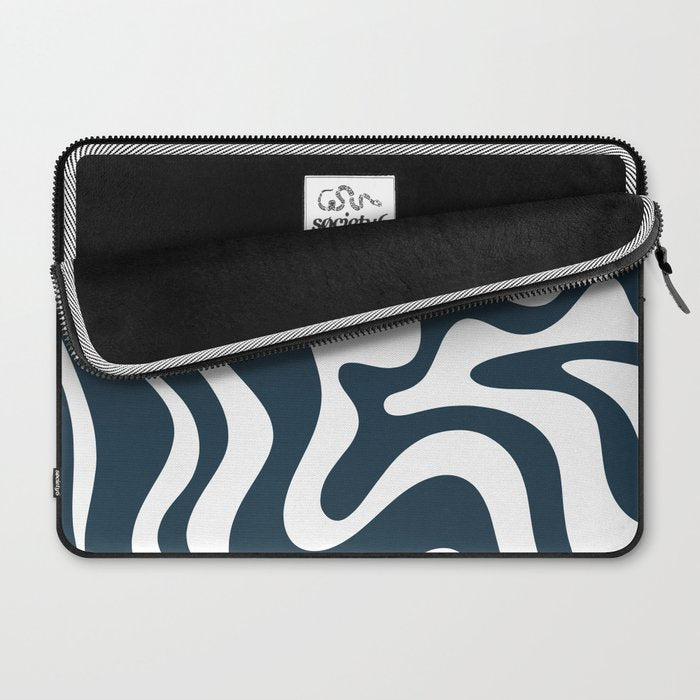 Liquid Swirl Abstract Pattern in Navy Blue and White Laptop Sleeve Gallery Image 2