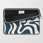 Liquid Swirl Abstract Pattern in Navy Blue and White Laptop Sleeve Gallery Image 2