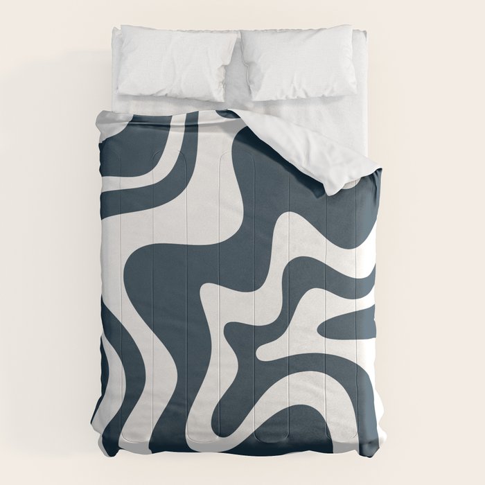 Liquid Swirl Abstract Pattern in Navy Blue and White Comforter Gallery Image 6