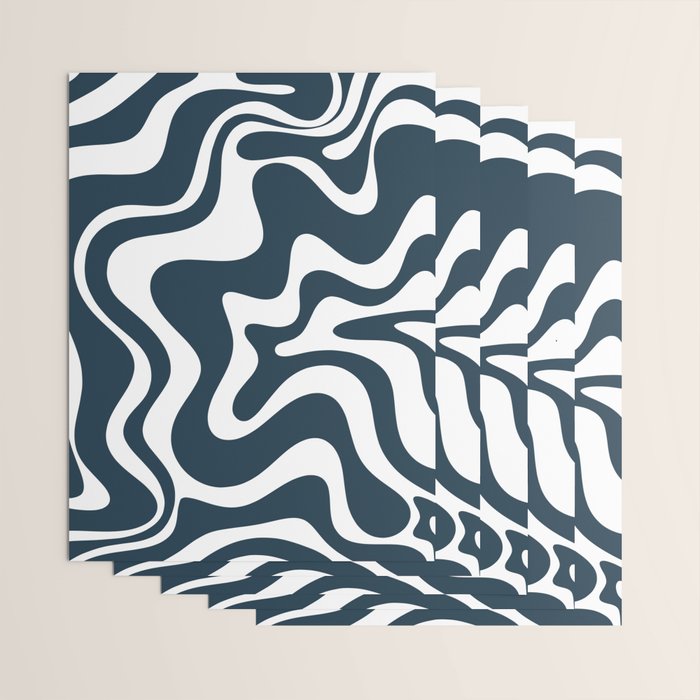 Liquid Swirl Abstract Pattern in Navy Blue and White Wrapping Paper Gallery Image 3