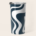 Liquid Swirl Abstract Pattern in Navy Blue and White Travel Mug Gallery Image 3