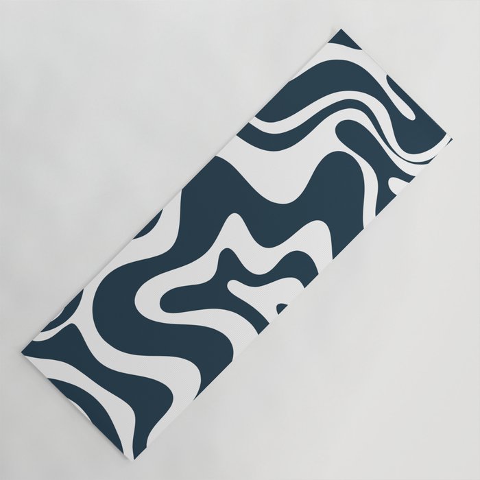Liquid Swirl Abstract Pattern in Navy Blue and White Yoga Mat Gallery Image 1