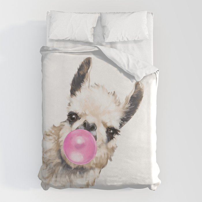 Bubble Gum Sneaky Llama Duvet Cover Gallery Image 1