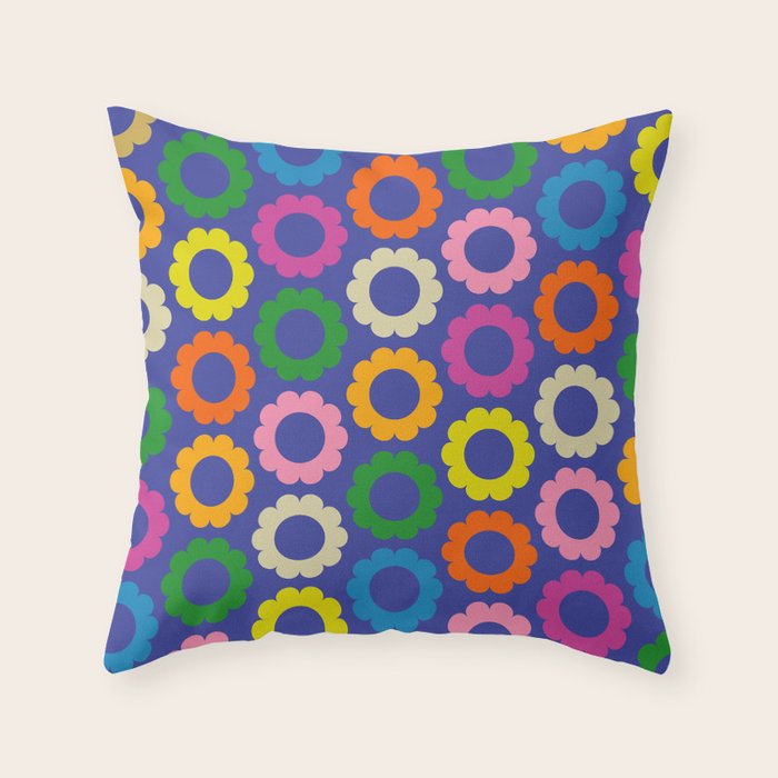 Flower Dots Cute Colorful Simple Retro Contemporary Floral Pattern Blue Throw Pillow Gallery Image 6