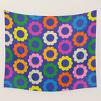 Flower Dots Cute Colorful Simple Retro Contemporary Floral Pattern Blue Wall Tapestry Gallery Image 4
