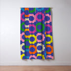 Flower Dots Cute Colorful Simple Retro Contemporary Floral Pattern Blue Window Curtain Gallery Image 3