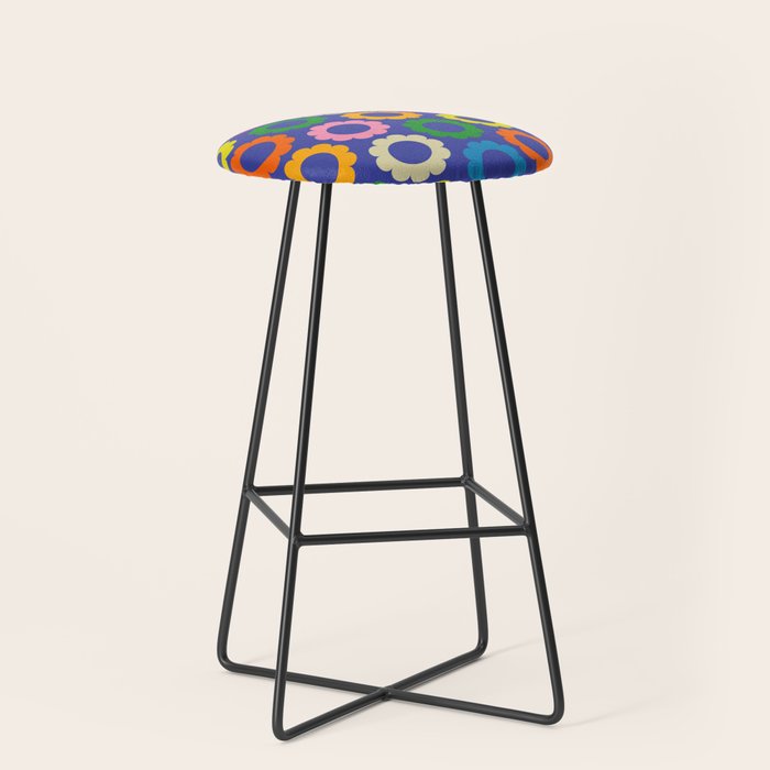 Flower Dots Cute Colorful Simple Retro Contemporary Floral Pattern Blue Stool Gallery Image 1
