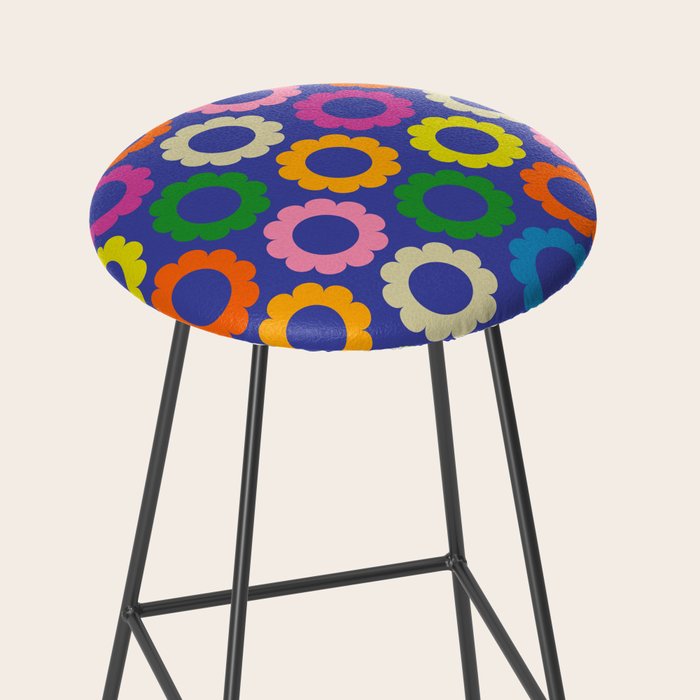 Flower Dots Cute Colorful Simple Retro Contemporary Floral Pattern Blue Stool Gallery Image 2