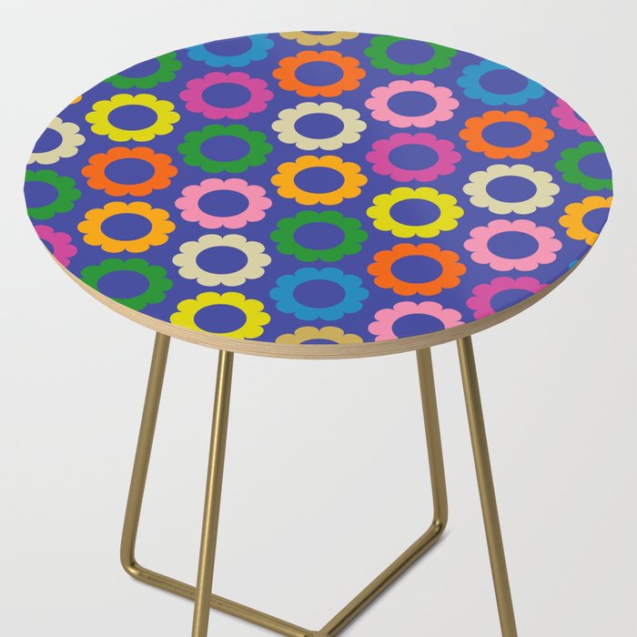 Flower Dots Cute Colorful Simple Retro Contemporary Floral Pattern Blue Side Table Gallery Image 2