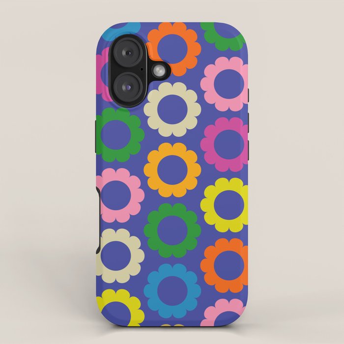 Flower Dots Cute Colorful Simple Retro Contemporary Floral Pattern Blue iPhone Case Gallery Image 1