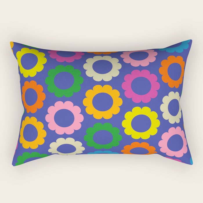 Flower Dots Cute Colorful Simple Retro Contemporary Floral Pattern Blue Rectangular Pillow Gallery Image 2