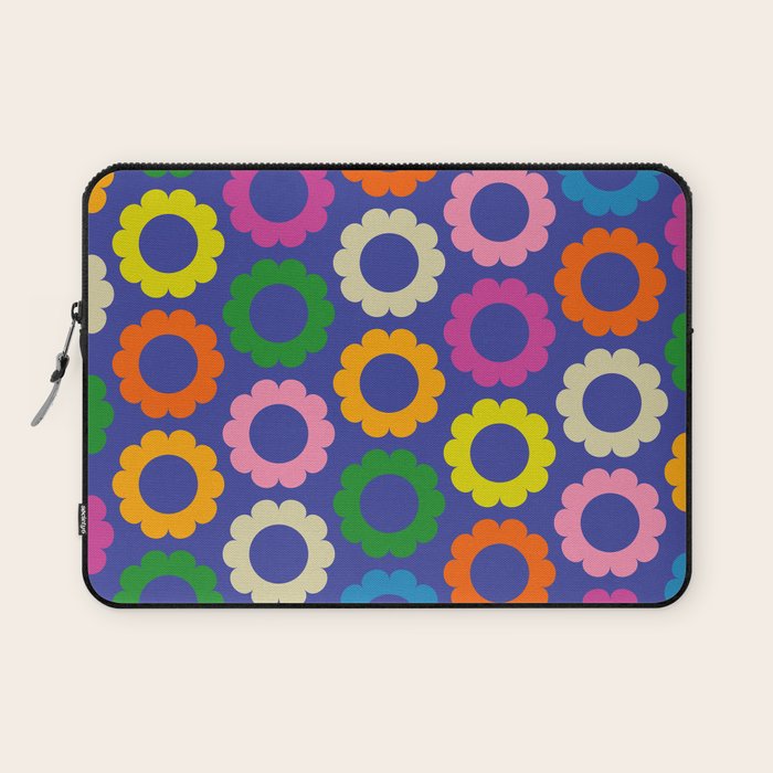 Flower Dots Cute Colorful Simple Retro Contemporary Floral Pattern Blue Laptop Sleeve Gallery Image 1