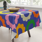 Flower Dots Cute Colorful Simple Retro Contemporary Floral Pattern Blue Tablecloth Gallery Image 3