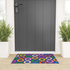 Flower Dots Cute Colorful Simple Retro Contemporary Floral Pattern Blue Welcome Mat Gallery Image 3