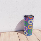 Flower Dots Cute Colorful Simple Retro Contemporary Floral Pattern Blue Travel Mug Gallery Image 4