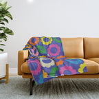 Flower Dots Cute Colorful Simple Retro Contemporary Floral Pattern Blue Throw Blanket Gallery Image 1