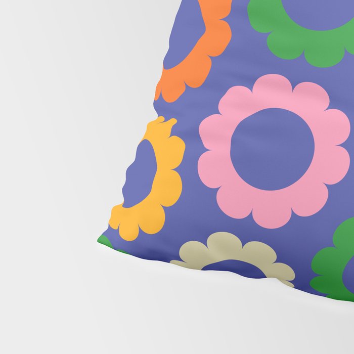 Flower Dots Cute Colorful Simple Retro Contemporary Floral Pattern Blue Pillow Sham Gallery Image 4