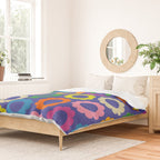 Flower Dots Cute Colorful Simple Retro Contemporary Floral Pattern Blue Duvet Cover Gallery Image 2