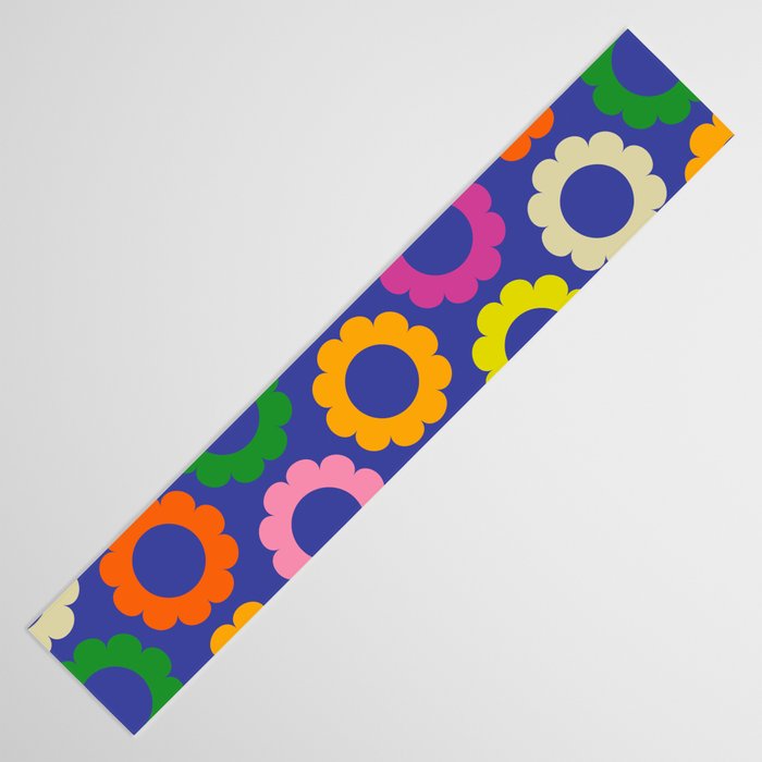 Flower Dots Cute Colorful Simple Retro Contemporary Floral Pattern Blue Table Runner Gallery Image 3