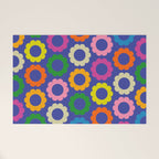 Flower Dots Cute Colorful Simple Retro Contemporary Floral Pattern Blue Welcome Mat Gallery Image 1