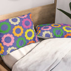Flower Dots Cute Colorful Simple Retro Contemporary Floral Pattern Blue Pillow Sham Gallery Image 2