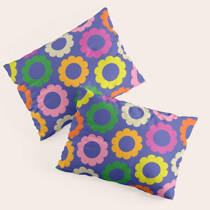 Flower Dots Cute Colorful Simple Retro Contemporary Floral Pattern Blue Pillow Sham Gallery Image 3