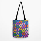 Flower Dots Cute Colorful Simple Retro Contemporary Floral Pattern Blue Tote Bag Gallery Image 2