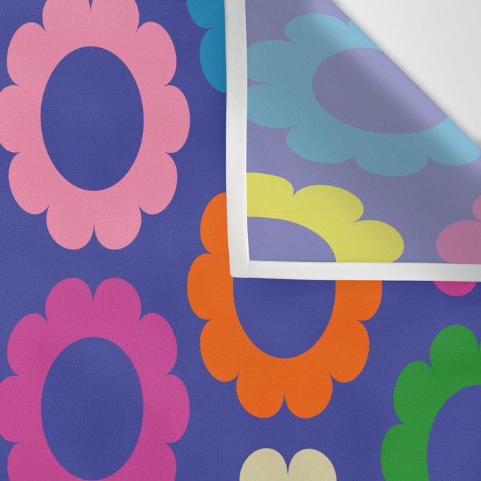 Flower Dots Cute Colorful Simple Retro Contemporary Floral Pattern Blue Wall Tapestry Gallery Image 3